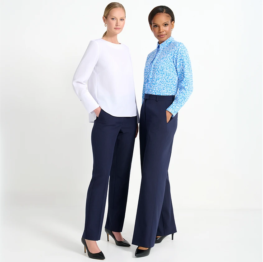 Classic Pearl White and Peony Blouse with Pacific Navy